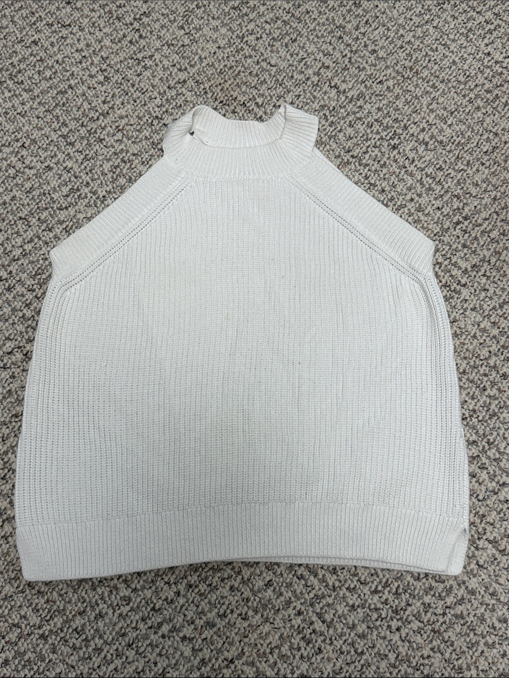 LOFT Cream Ribbed Sleeveless Turtleneck Sweater